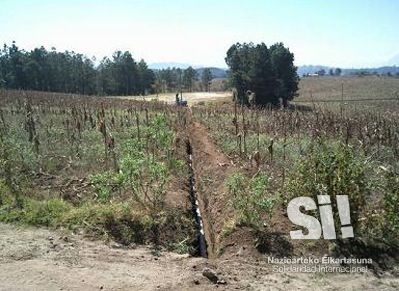 Zanjeo e instalación de tubería PVC de línea de bombeo.