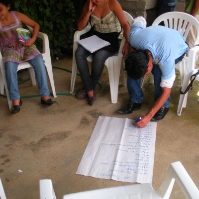 Sesion de trabajo del comité de jóvenes del municipio de Tecapán (El Salvador).